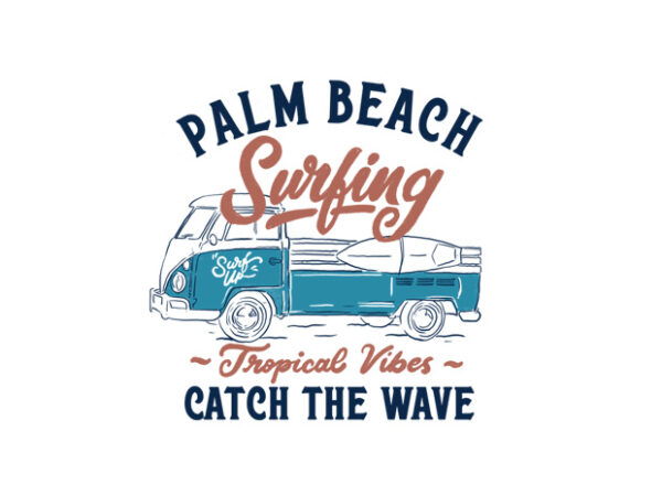 Palm beach surfing t shirt illustration