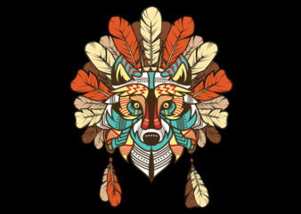 Native American Wolf T shirt vector artwork