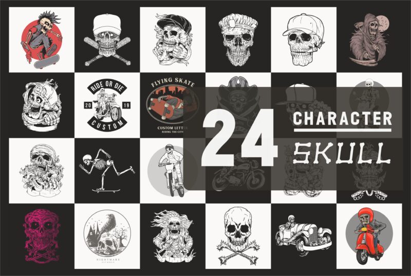 24 design collection,skull character,illustration skull