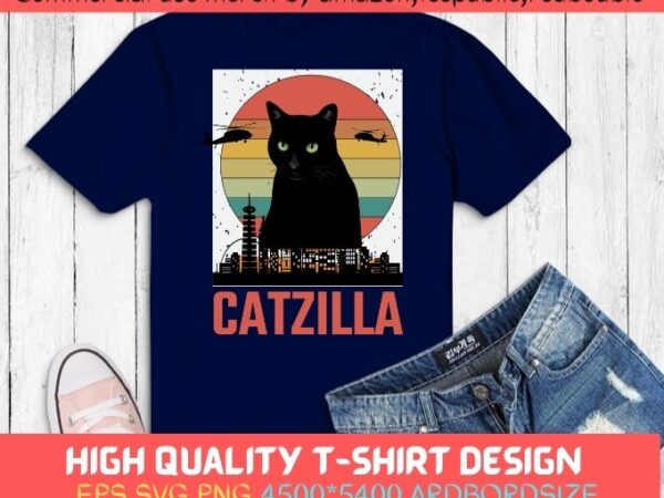 Vintage catzilla japanese sunset style cat kitten lover t-shirt design svg,vintage cat kitten lover tee gift png,catzilla, funny cat, cat mom, cat catzilla funny skyland city svg, funny kitten and