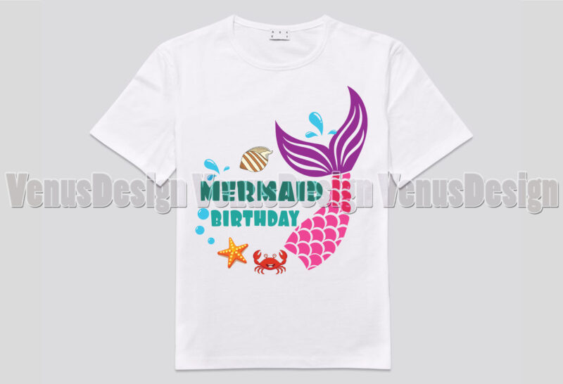 Mermaid Birthday Family Matching Tshirt Design, Editable Design