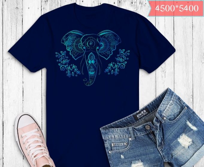 beautiful elephant floral flower line art with nion light effect T-shirt design svg,drawing,drawn,ornament,beautiful,bohemian,