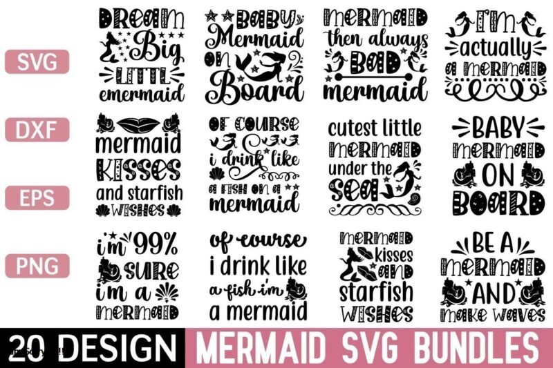 Mermaid svg bundle t shirt designs for sale