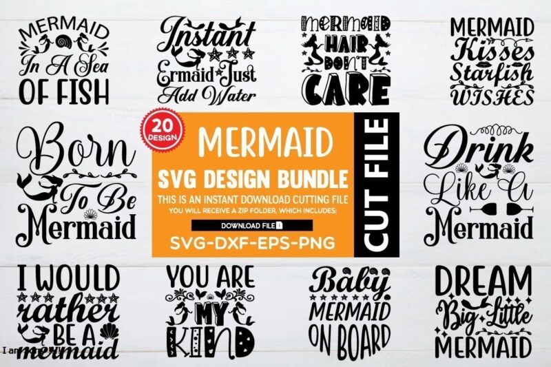 Mermaid svg bundle t shirt designs for sale