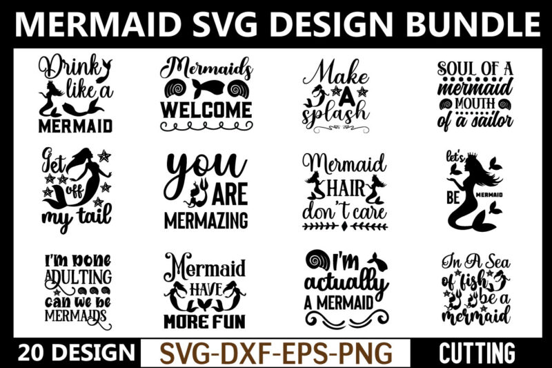 Mermaid svg bundle t shirt designs for sale