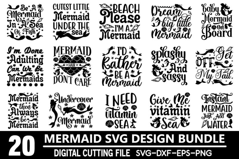 Mermaid svg bundle t shirt designs for sale