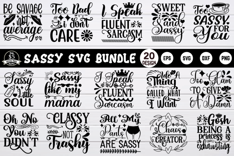Sassy svg bundle t shirt template vector
