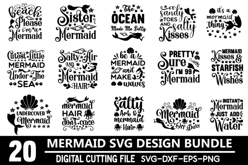 Mermaid svg bundle t shirt designs for sale