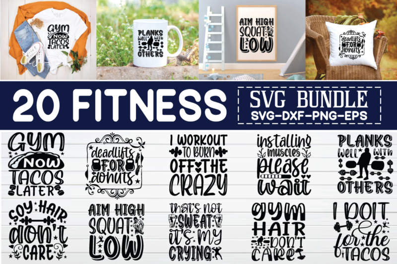 Gym and fitness svg bundle t shirt design template