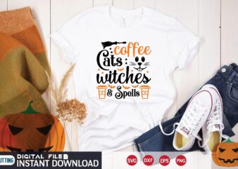 coffee cats witches & spells svg T shirt Design