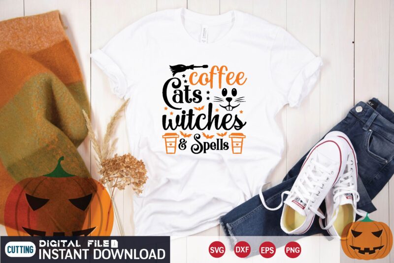 coffee cats witches & spells svg T shirt Design