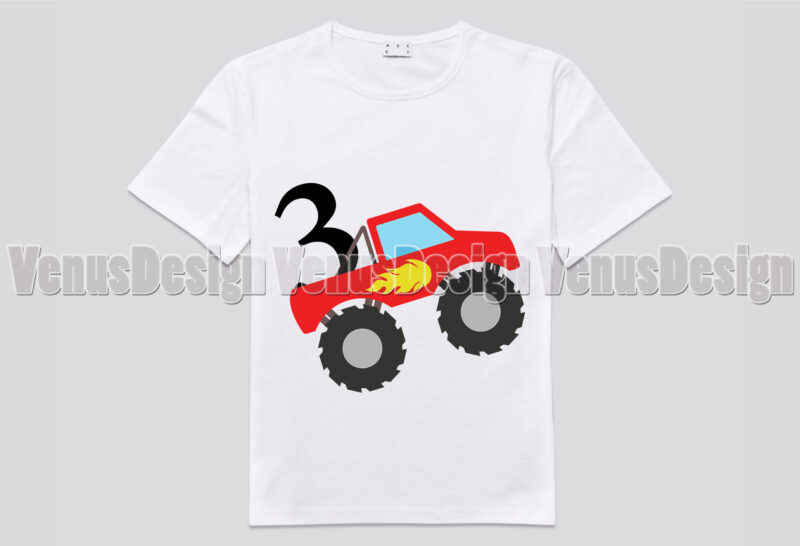Birthday Boy Monster Truck Bundle Tshirt Design, Editable Design