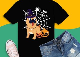 Funny pug dog halloween costume pumpkin dog owner T-shirt design svg, pumpkin, ghost, zombie, dog, pets, dog lover, dog mom, dog owner,