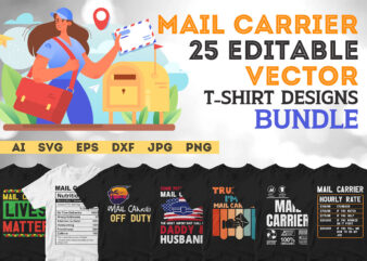 Mail Carrier 25 editable vector t-shirt designs bundle, Postal Rural Mail Carrier svg cutting files bundle