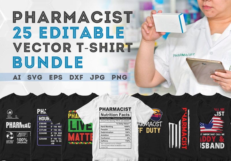 Pharmacist 25 editable vector t-shirt designs bundle, Pharmacy ...