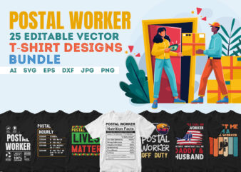Postal Worker 25 editable vector t-shirt designs bundle, Mail Carrier Postal worker svg cutting files bundle