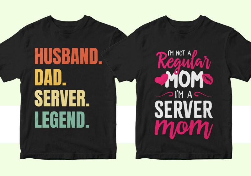 Restaurant Server 25 editable vector t-shirt designs bundle, waiter ...
