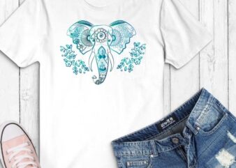 beautiful elephant floral flower line art with nion light effect T-shirt design svg,drawing,drawn,ornament,beautiful,bohemian,