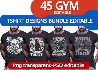 45 GYM Fitness motivation tshirt designs bundle