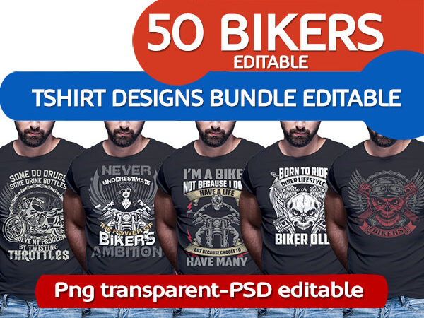 50 biker tshirt designs bundle editable