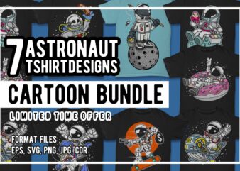 7 Astronaut Cartoon Tshirt Designs Bundle