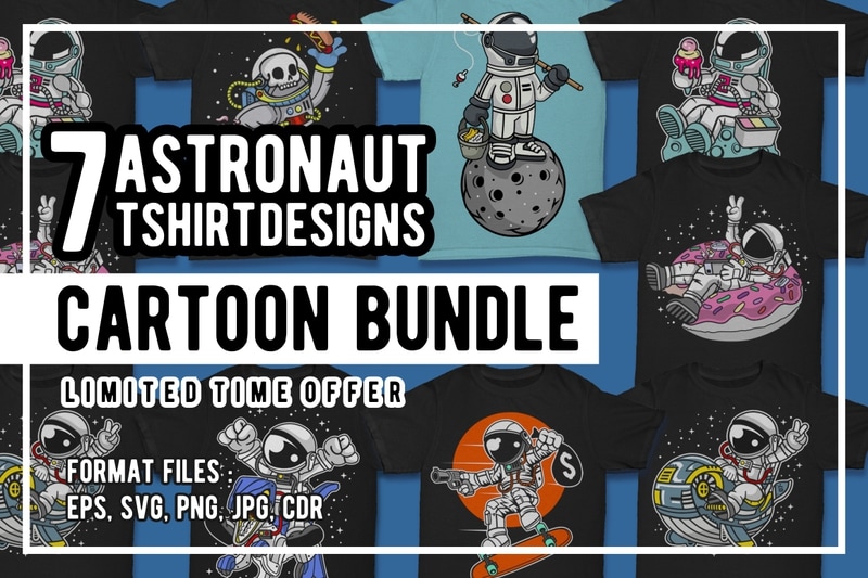 7 Astronaut Cartoon Tshirt Designs Bundle - Buy t-shirt designs 7 Astronaut Cartoon Tshirt Designs Bundle - Buy t-shirt designs