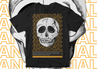 Anti Social Club, T-shirt design for antisocials, introverts, aesthetic T-shirt design, skeleton vector, alone, skeleton t-shirt design, Halloween