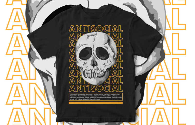 Anti Social Club, T-shirt design for antisocials, introverts, aesthetic T-shirt design, skeleton vector, alone, skeleton t-shirt design, Halloween