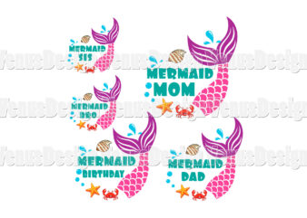 Mermaid Birthday Family Matching Tshirt Design, Editable Design