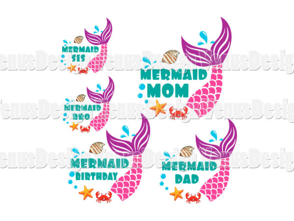 Mermaid birthday family matching tshirt design, editable design