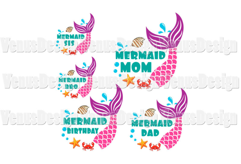 Mermaid Birthday Family Matching Tshirt Design, Editable Design