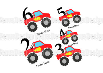 Birthday Boy Monster Truck Bundle Tshirt Design, Editable Design