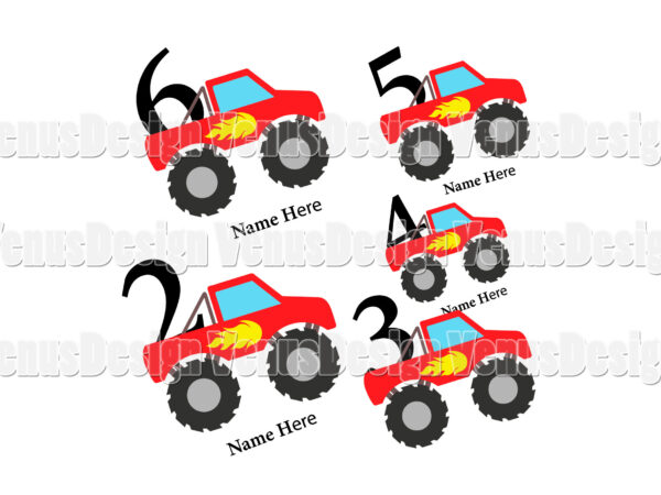 Birthday boy monster truck bundle tshirt design, editable design