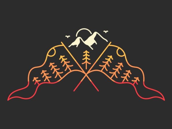 Flag of mountain peak t shirt graphic design