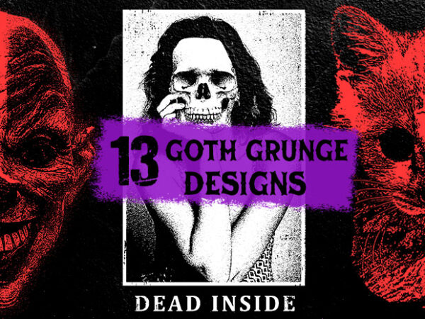 Goth grunge alternative aesthetic skull, horror dark creepy halloween bundle t shirt design template