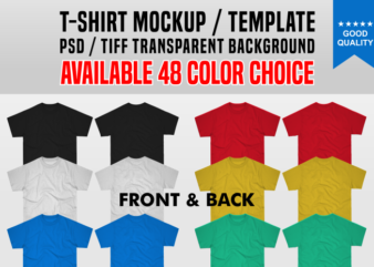 T shirt mockup front and back, available 48 color choice t shirt designs for sale
