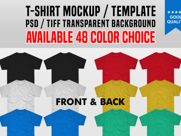 T shirt mockup front and back, available 48 color choice t shirt designs for sale