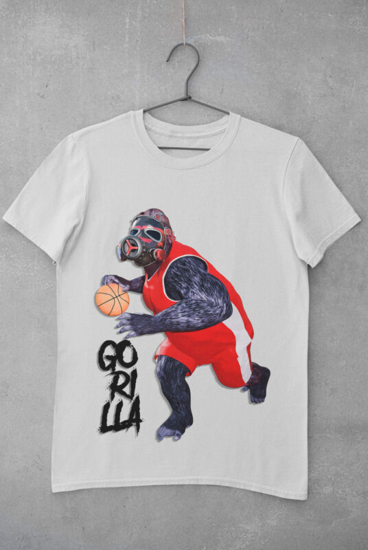 3 Poses of Gorilla Character Wearing Gas Mask and Playing Basketball