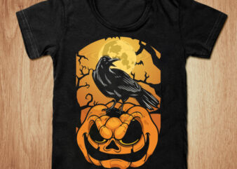 Crow Halloween Pumpkin t-shirt design, Crow Halloween SVG, Crow on pumpkin Halloween shirt, Pumpkin shirt, Halloween Crow tshirt, Funny Halloween tshirt, Halloween sweatshirts & hoodies