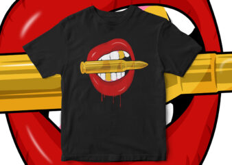 Lips, Bullet, artwork, lips vector, t-shirt design for bold girls, t-shirt, hot, red, dripping