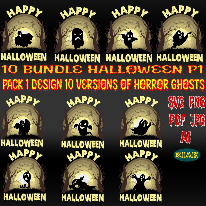 Pack 1 design 10 versions of horror ghosts P1, Sunset with Halloween ghosts Svg, Bundle Sunset with Halloween ghosts Svg, Sunset Pack with Ghosts Halloween Svg, Bundle Halloween, Halloween bundle,
