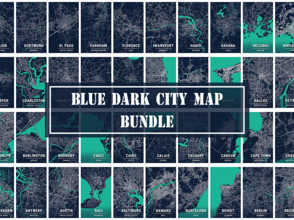 Blue dark city map bundle t shirt template