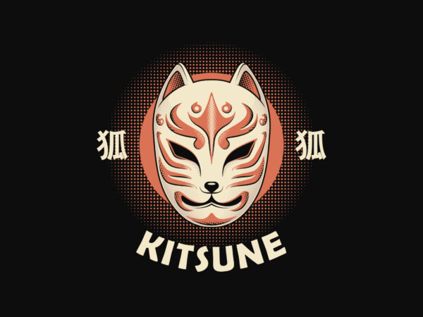 Retro japanese fox mask kitsune t-shirt design