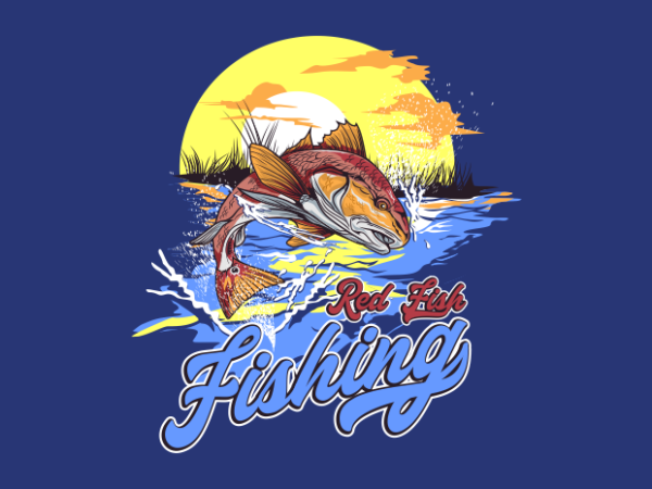 Red fish fishing t shirt design online