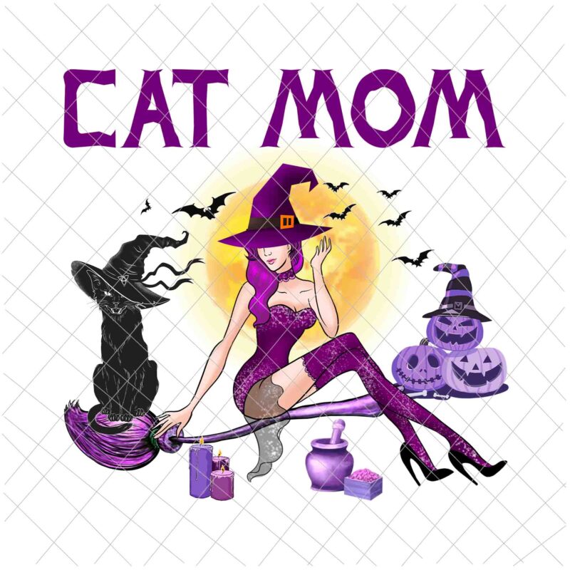 Cat Mom Halloween Png, Love Cat Png, Cute Cat Halloween Png, Witch Cat Halloween, Black Cat Witch Png