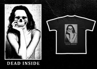 Grunge Goth Alternative Aesthetic Skull – Dead Inside Black n White Png Graphic