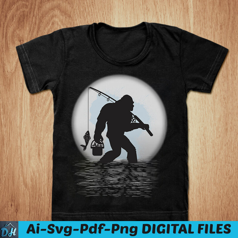 Bigfoot Fishing tshirt design, Sasquatch Fishermen tshirt design