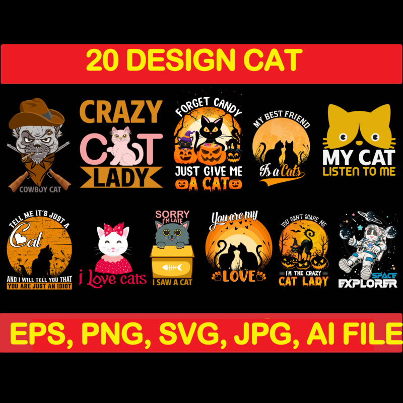 Halloween Cat bundle svg, cat svg, black cat svg, cat design, design cat bundle, cat vector, cat funny, cat design, cat halloween svg,