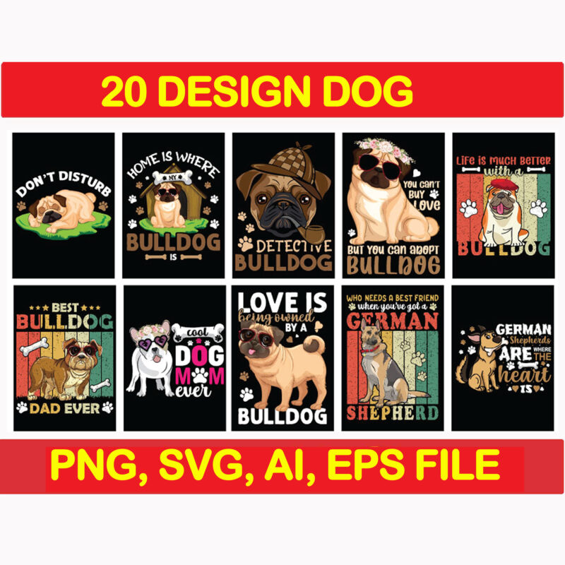 Bundle dog svg, dog svg files for cricut, pet svg bundle, dog quotes bundle, dog mom, dog lovers svg, puppy Svg, Pug dog, Bull dog svg