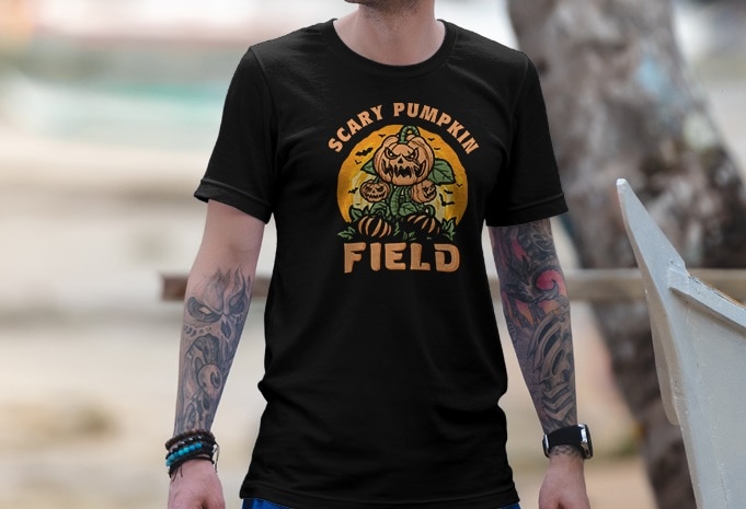 Scary Pumpkin Field T-shirt Design